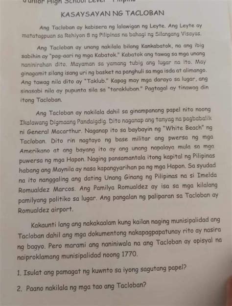 KASAYSAYAN NG TACLOBAN Ang Tacloban ay kabisera ng .